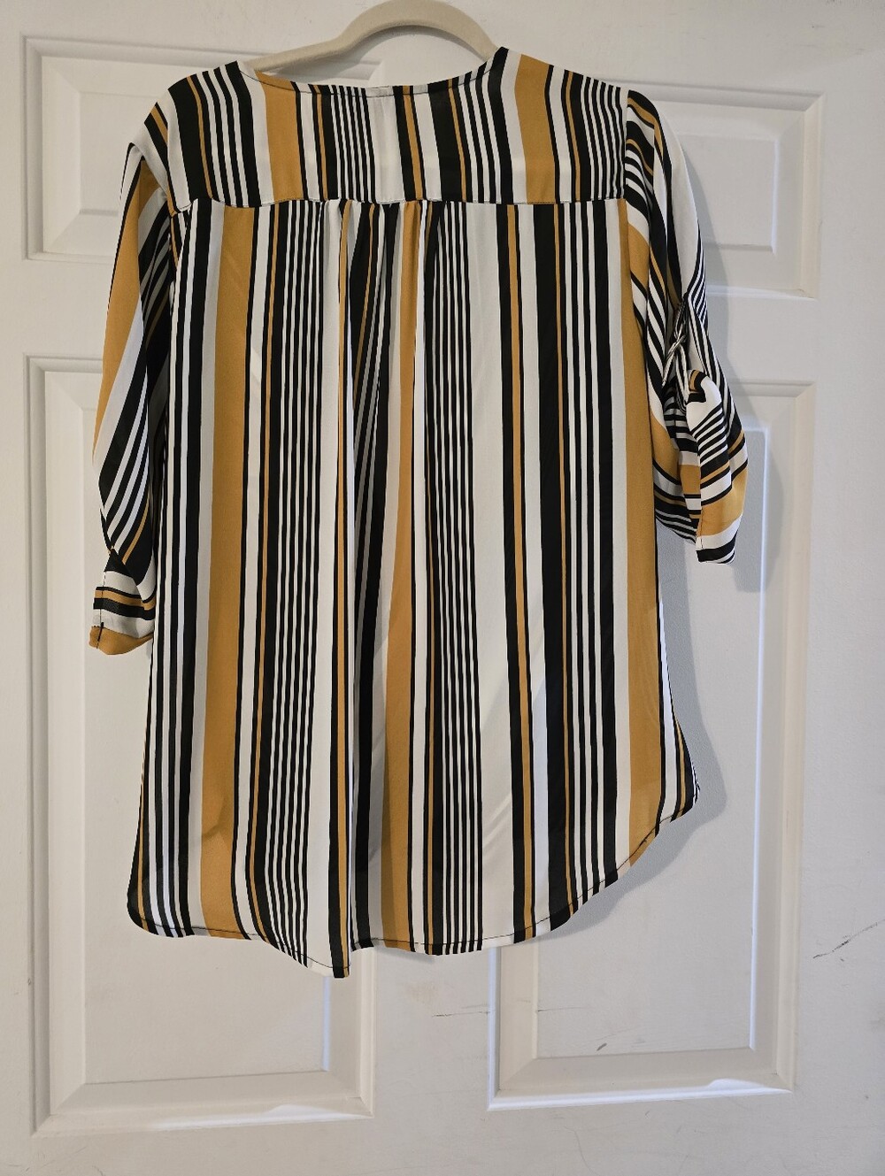 Fred David Striped Wrap-Front Women’s Top in Mustard, Black & White - Picture 3 of 4